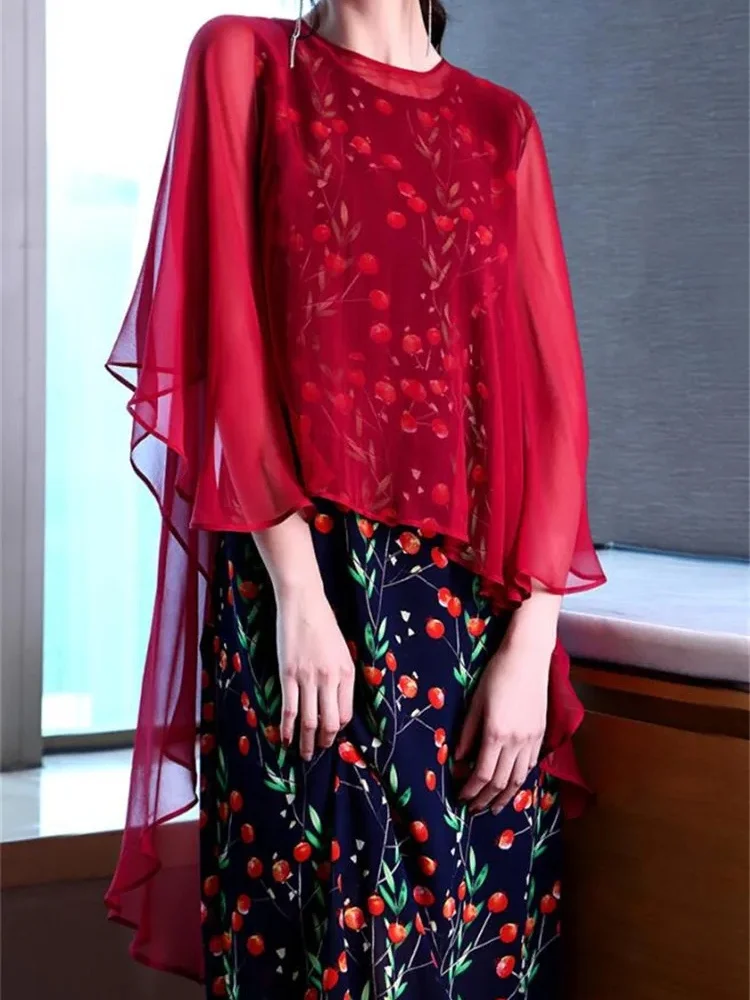 New Fashion Women Chiffon Shawl Solid Vintage Elegant Smock Tops Beach Party Thin Tops Womens Free  Blouses