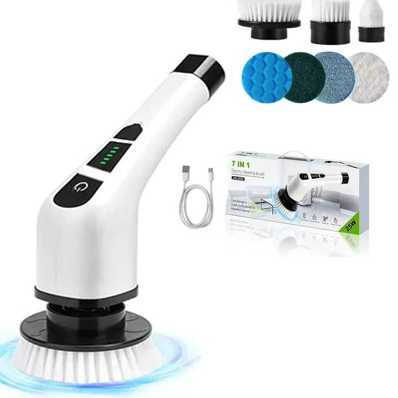 Spazzola per pulizia elettrica 7 in 1 Spazzola per pulizia bagno cucina multifunzionale Macchina per pulizia rotativa elettrica senza fili