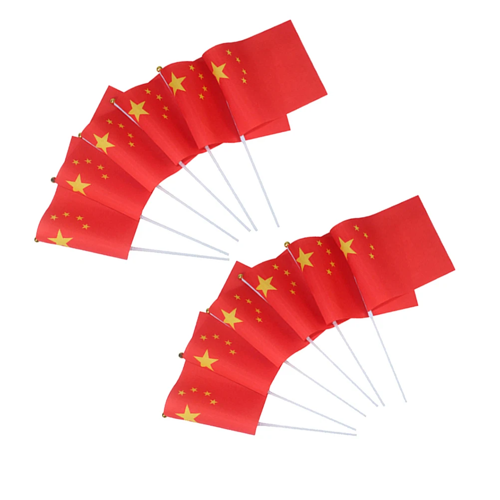 

1 set Hand Waving Flag Stick Flags Mini Chinese National Held Red Portable Lightweight Material Bright Color Ideal Prop
