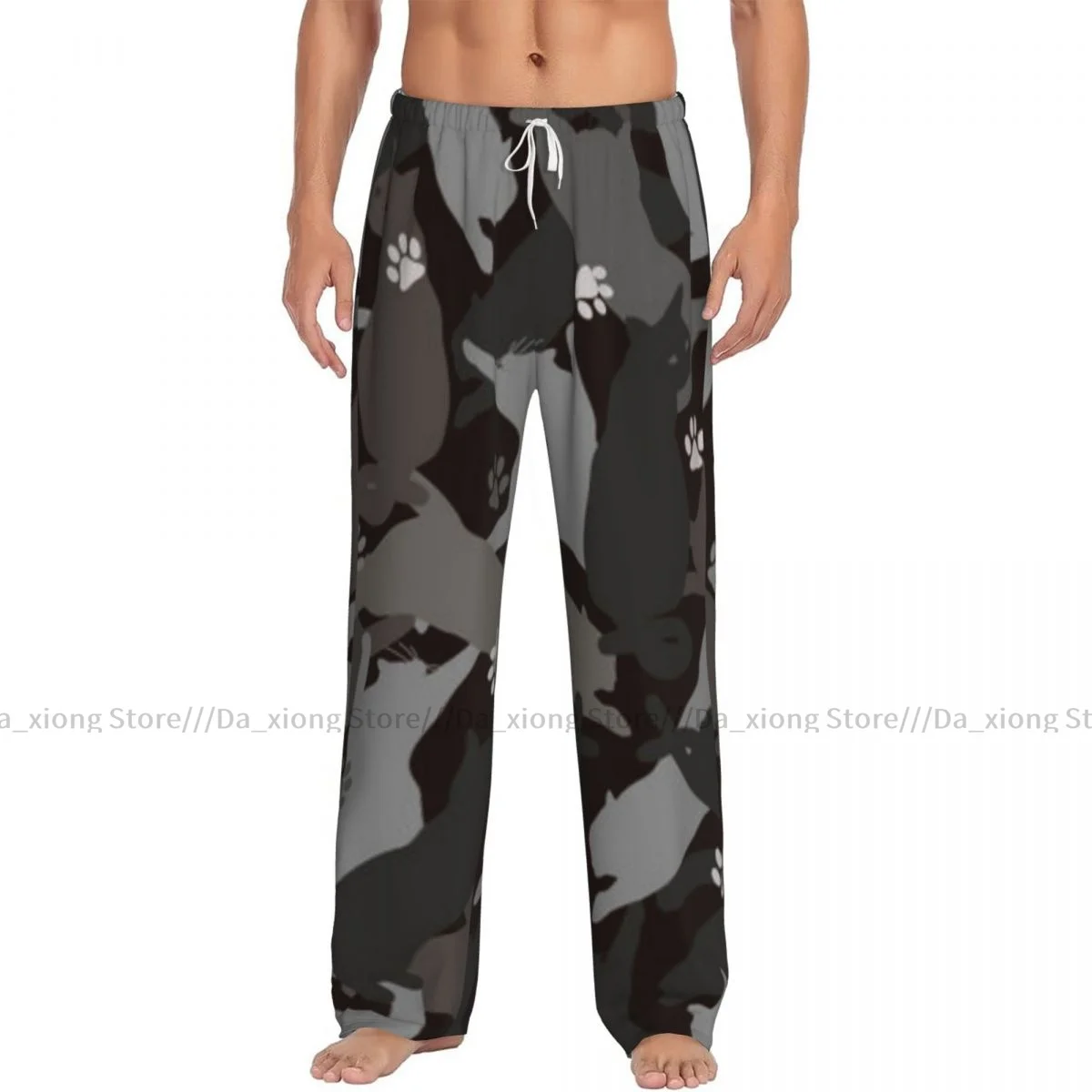 Camouflage Playing Cats Paw Print Mens Pajamas Pyjamas Pants Lounge Pants Sleep Bottoms