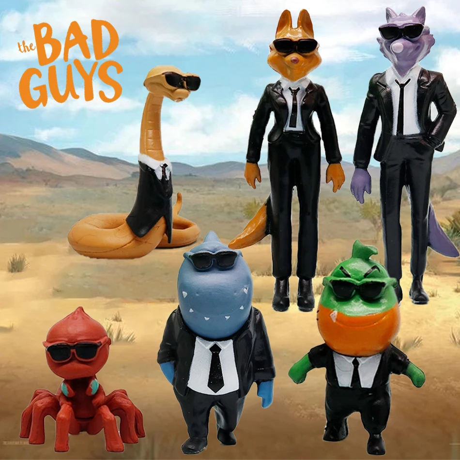 فيلم جديد The Bad Guys ألعاب شخصيات الحركة Kawaii الذئب سمكة البيرانا ثعبان القرش الرتيلاء أنيمي دمية بولي كلوريد الفينيل ألعاب حيوانات هدية عيد ميلاد