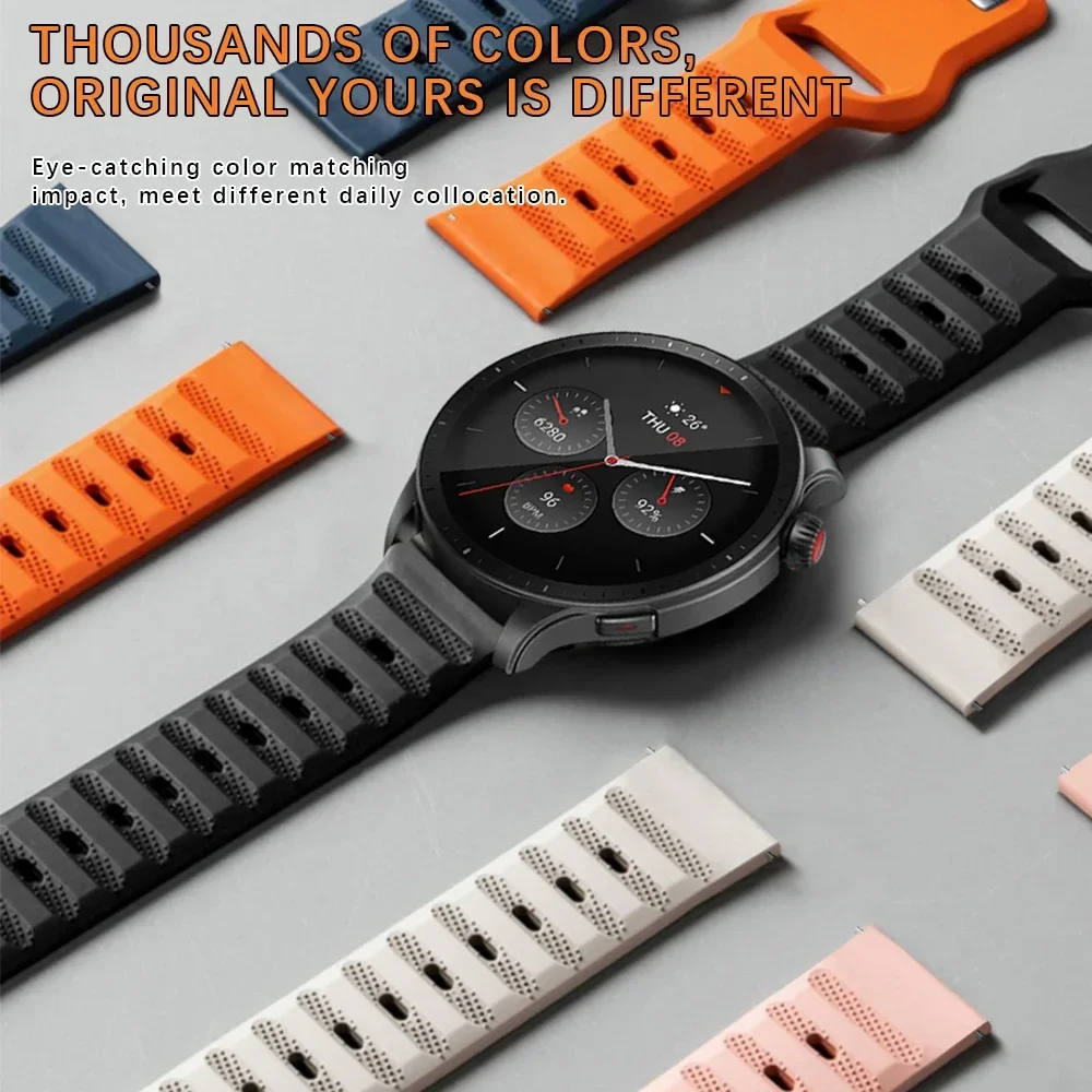 22mm 20mm Silicone Strap For Amazfit GTR 4/GTS 4 Breathable Wristband Samsung Galaxy Watch 7/6/5 Huawei Watch 4/3/GT3-2 Pro Band