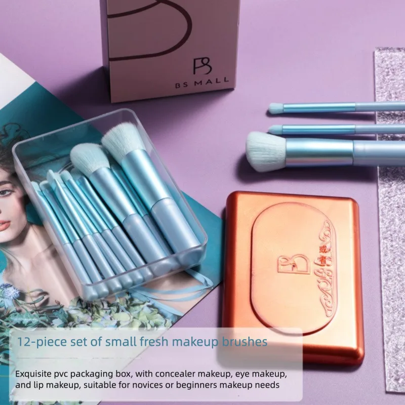 

Новый набор синих мини-кистей из 12 предметов, тени для век для начинающих, портативные дорожные кисти для макияжа, дропшиппинг