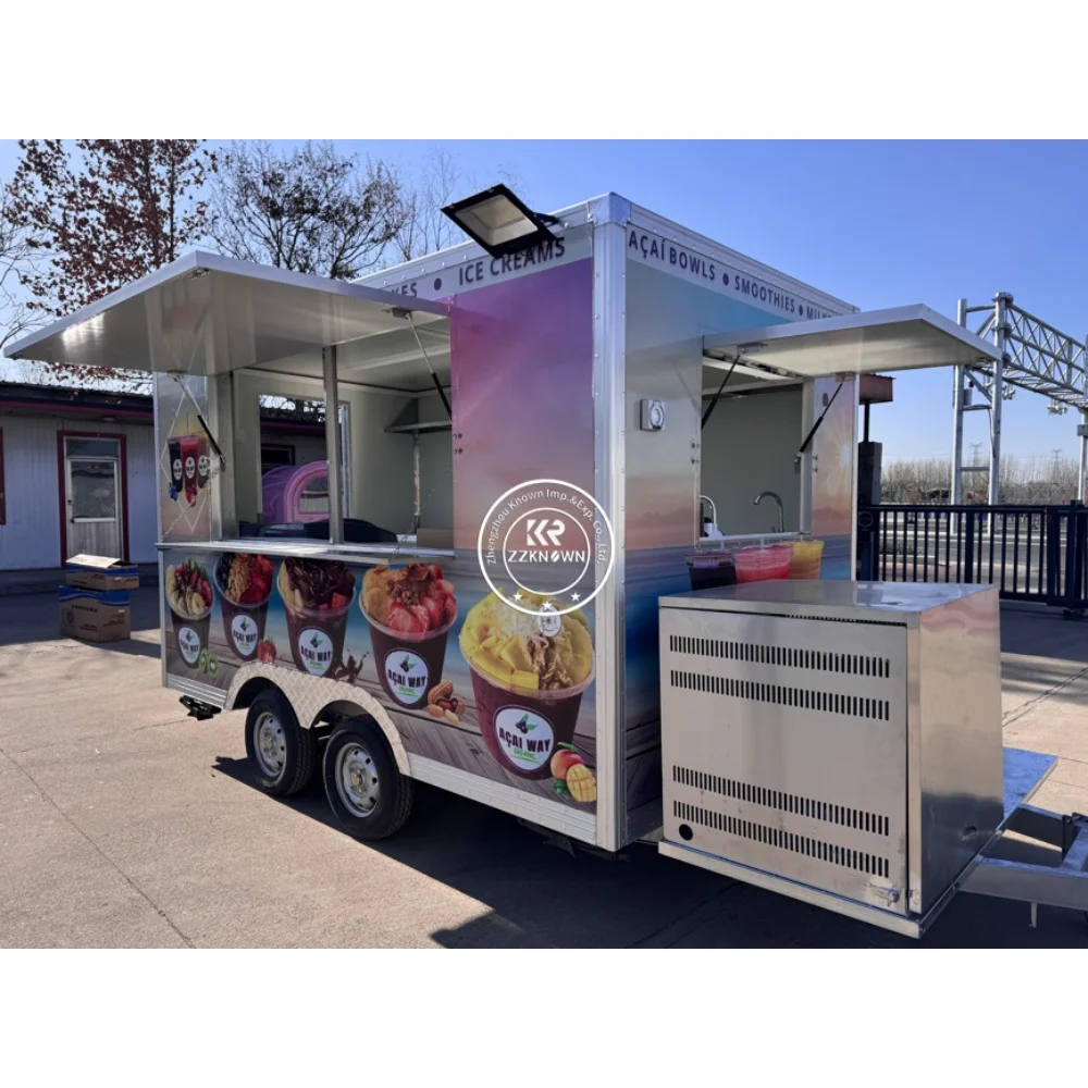 2025 New Ice cream Food Stand trailer Pink Trolly Small Mobile Carts Sale Food Trailer with Full Kitchen Equipments