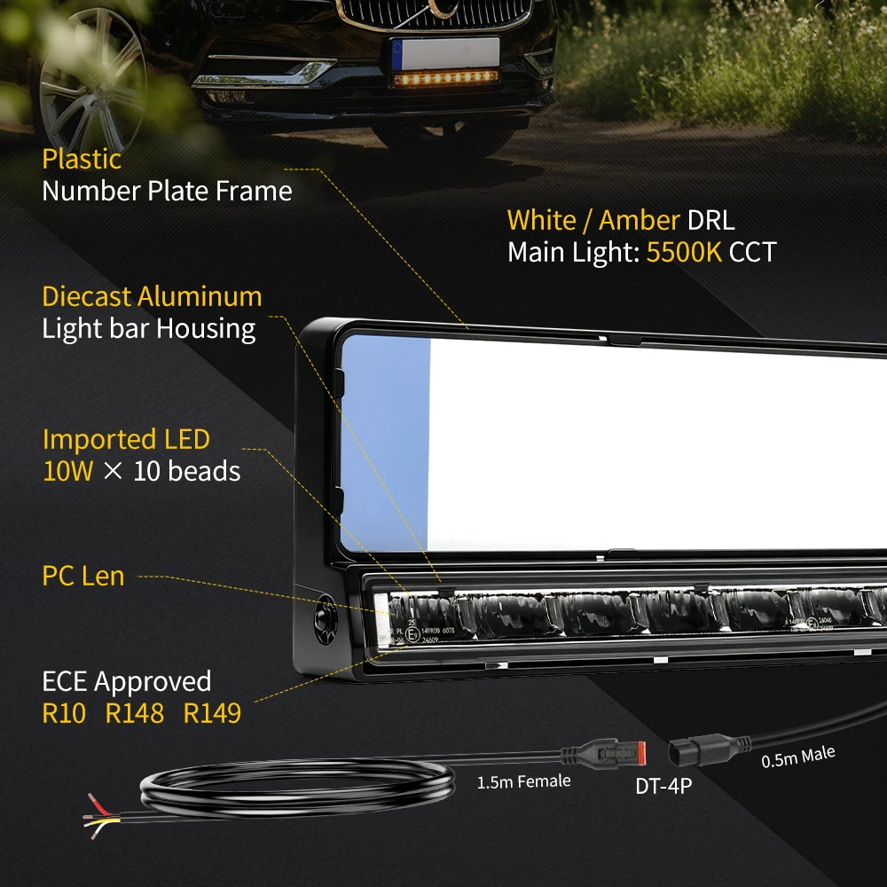 HL ECE Approved License Plate Frame LED Light Bar 86W White Amber DRL Spot Driving Light IP69K For Volvo Truck off-road use