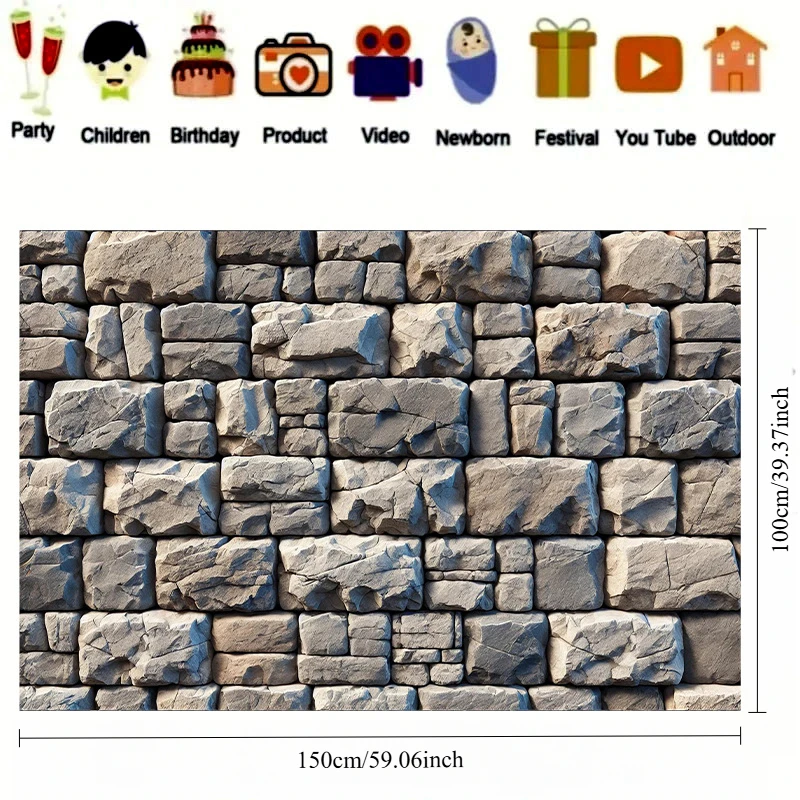 1PC, rough stone wall texture banner, photography studio background, suitable for outdoor celebrations and festivals - Image 3