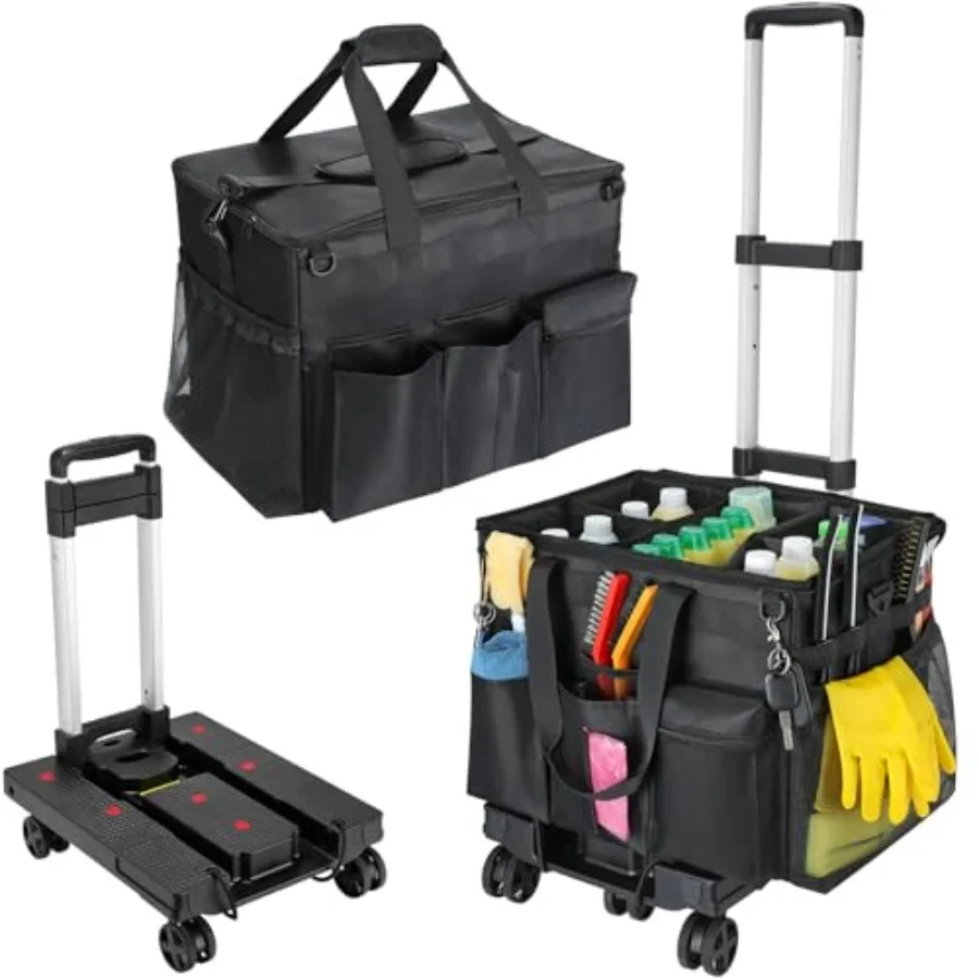 

Extra Large Rolling Cleaning Caddy Bag with Detachable Trolley Upgraded 360 Free Rotating with 5 Wheels and Dust-Proof Lid Idea