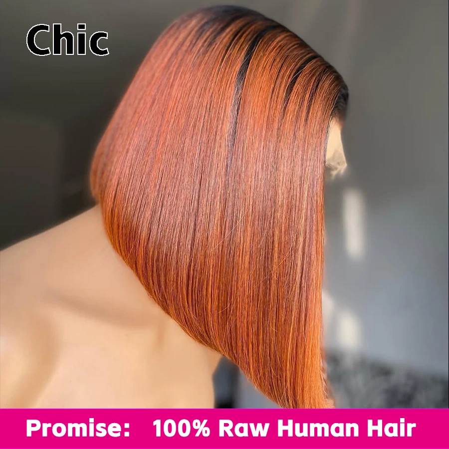 

Wear And Go 100% Human Hair Wigs 1B/350 Ginger Colored Ombre Glueless Bob Wigs 250% 200g Invisible Real HD Lace 5x5 Closure Wigs
