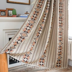 Coffee Snowflake Curtain Jacquard Fringe Kitchen Valance American Style Country Bay Window Bedroom Semi-blackout Window Curtain