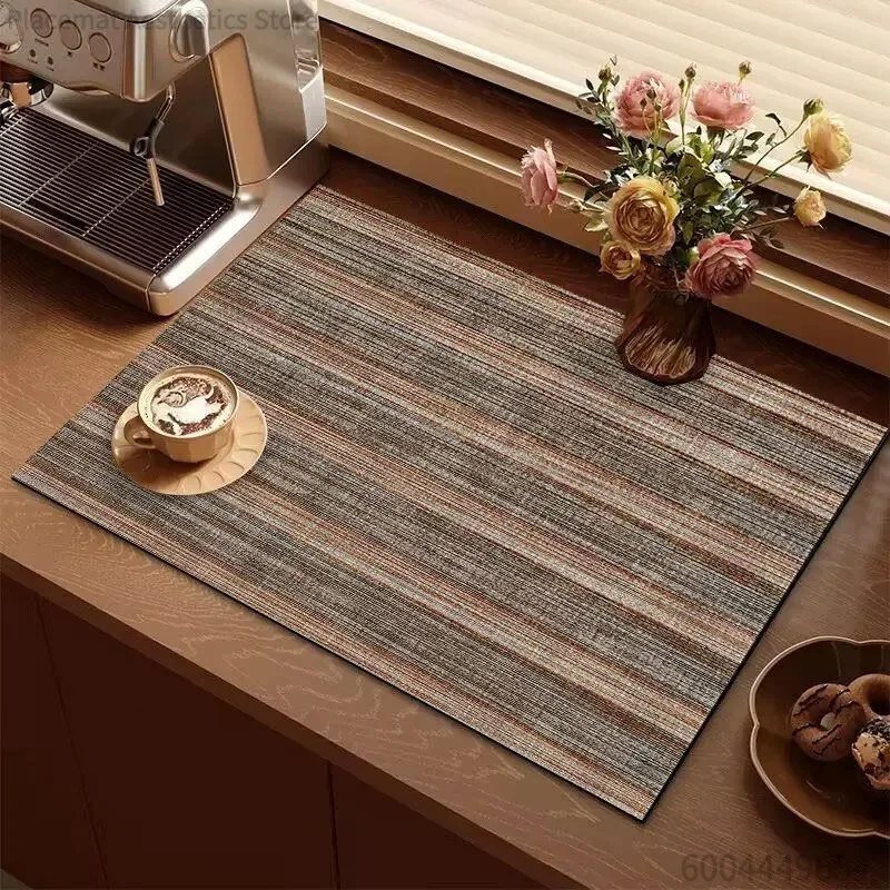 Modern Minimalist Lines Diatom Mud Dish Drying Mat Super Absorbent NonSlip Kitchen Drain Pad for Tableware Coffee Machine Decor