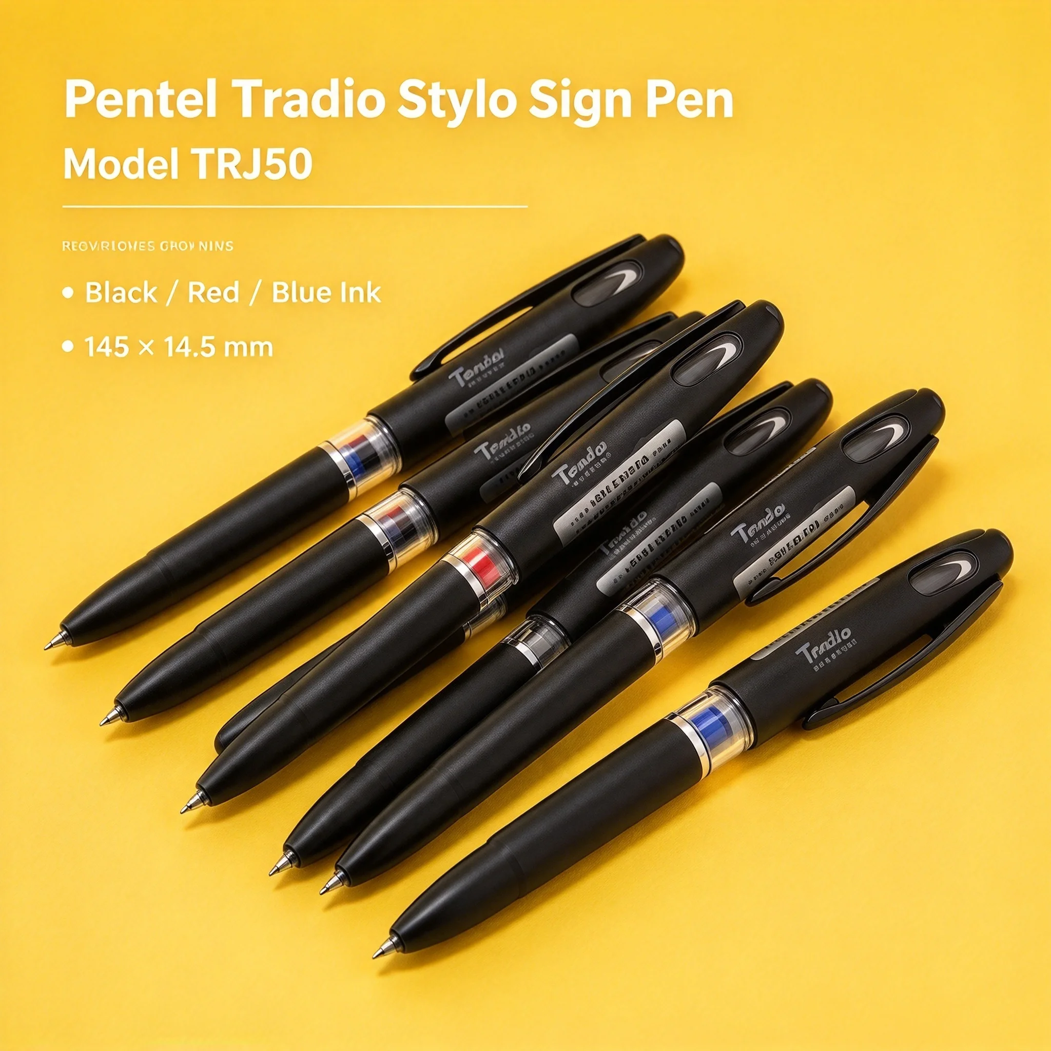 Pentel TRJ50 Tradio Stylo Sign Pen,Refillable Liquid Ink Pen With Flexible Nib,Black/Red/Blue Ink,Ideal for Manga,Illustration