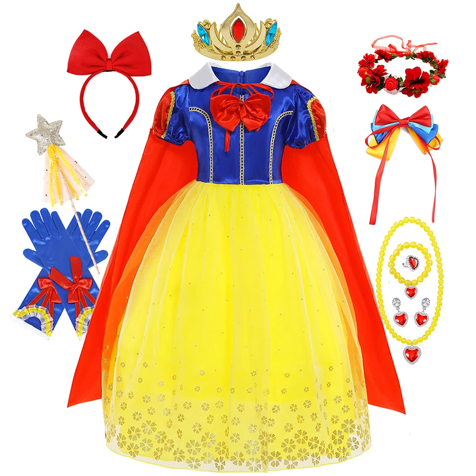 

Girl Snow White Dress With Cloak Summer Children Princess Theme Party Costume Kids Halloween Disguise Outfits Stage Performance