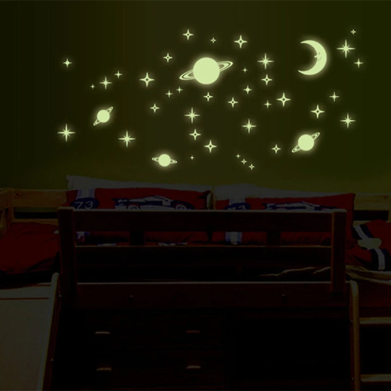 Luminous Stars Moon Planets Wall Stickers Glow in the Dark Starry Sky for Home Kids Bedroom Living Room Bathroom Decoration