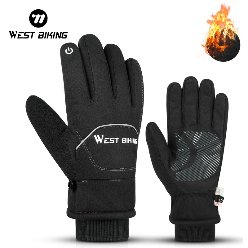 

WEST BIKING Cycling Gloves Winter Warm Full Fingers Windproof Glove Cycling Outdoor Sports Motorcycle Touch Screen Fleece Gloves