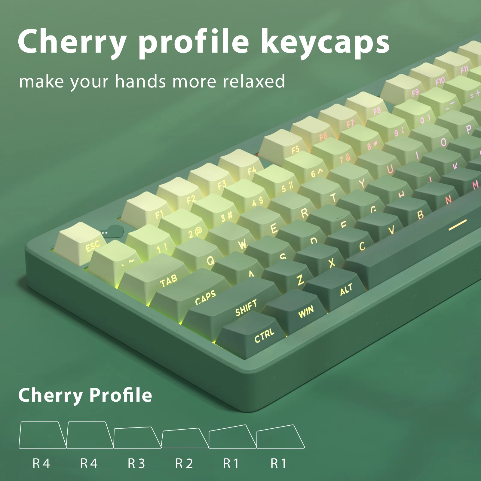 Imagem -03 - Kbdiy-lado Impresso Pbt Keycaps 133 Teclas Verde Gradiente Brilho Através de Keycaps Perfil Cereja Tiro Duplo para Teclados Mecânicos