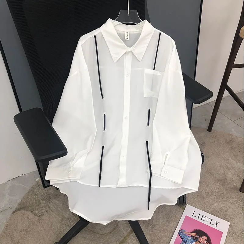 DAYIFUN-White Long Sleeve Shirts for Women Casual Streetwear All-Match Blouses Korean Design Chic Ins Fashion Summer Blusas 2024