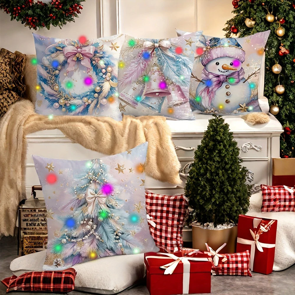 Fantasy Snowman Christmas Garland LED Pillowcase Holiday Party Supplies Super Soft Skin-friendly Pillowcase Christmas Decoration