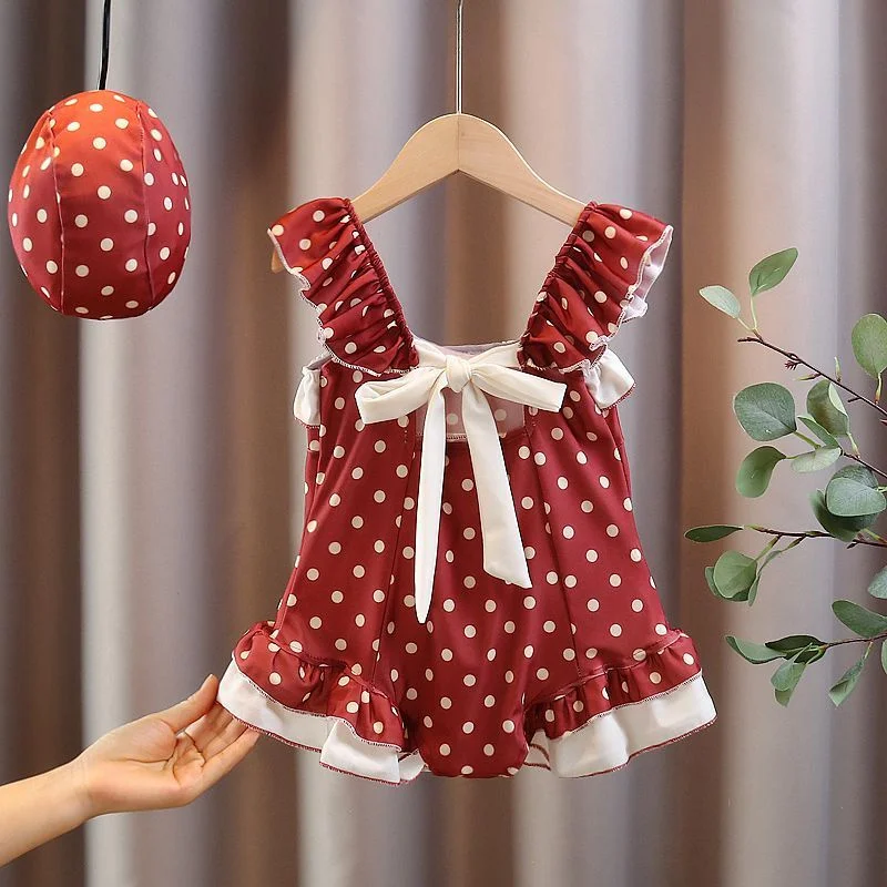 Girls' Polka Dot Swimwear Summer Children's Sweet One-Piece Swimsuit Bikini Kids Holiday Beachwear Toddler Casual Clothing