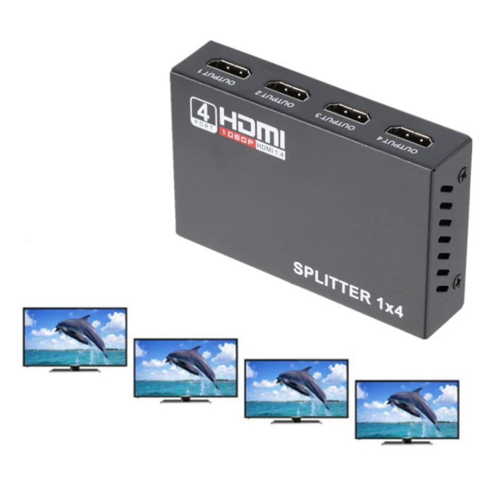 1x4 konwerter Splitter kompatybilny z HDMI 1 w 4 z HD 1.4 rozdzielacz wzmacniacz HDCP 1080P podwójny wyświetlacz dla DVD PS3 HDTV Xbox