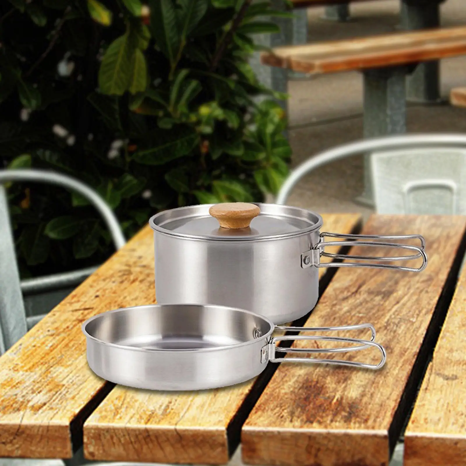 Camping Pots Pans Portable Stainless Steel Cookware Set Convenient to Use for Frying and Cooking Heat Quickly Outdoor Anti Rust