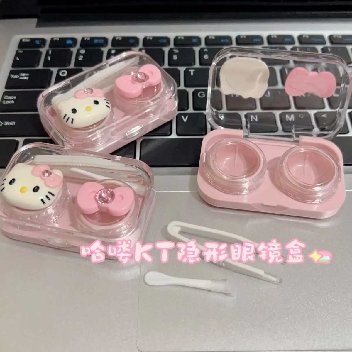 Kawaii Hello Kitty Cartoon Contact Lens Box Bow Square Contact Lens Companion Box Storage Box Decorative accessories Girl Gift