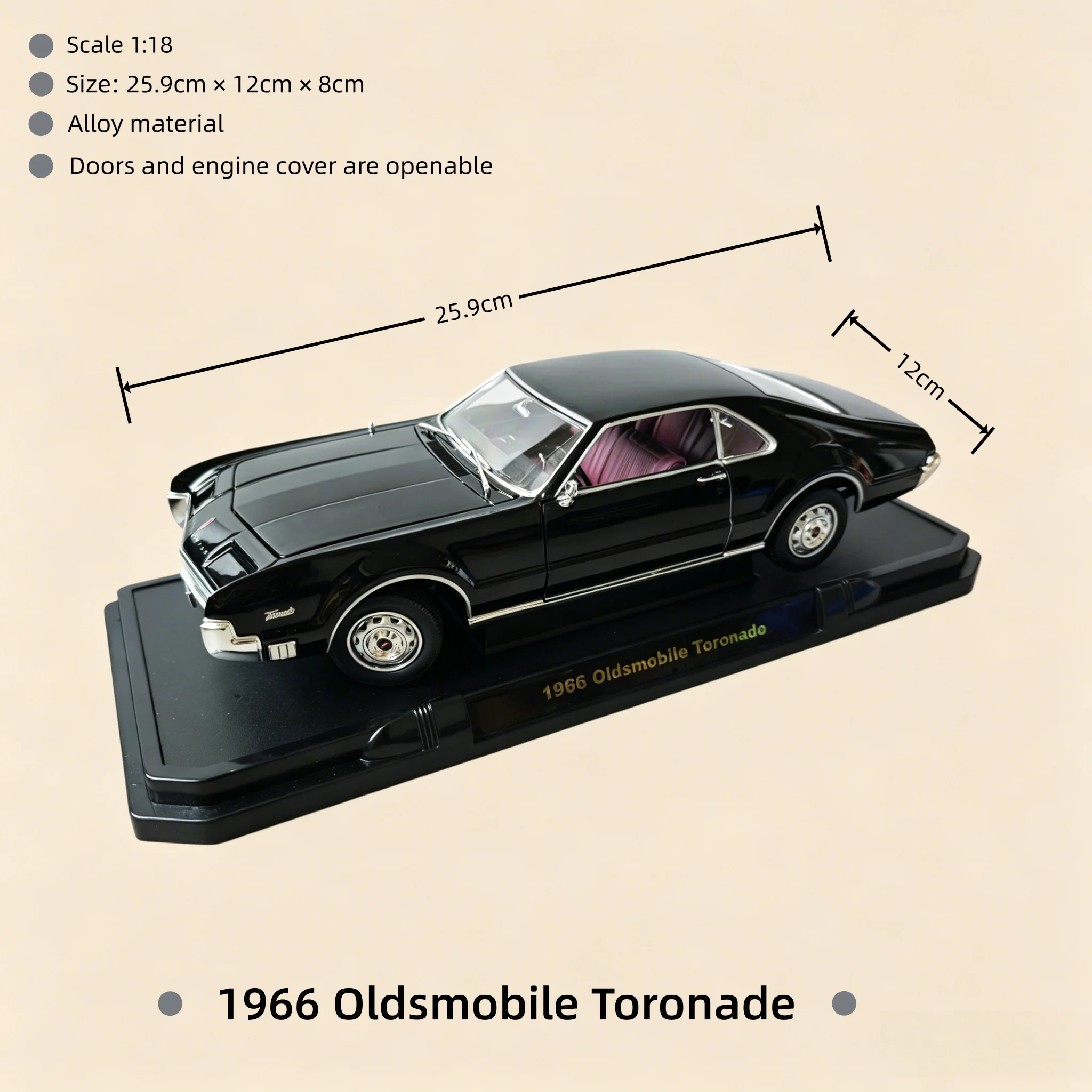 1:18 Scale 1966 Oldsmobile Toronade Simulation Alloy Classic Car Model