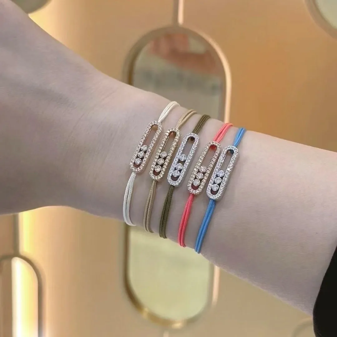 Moda 925 prata esterlina incrustada design corda ajustável casal pulseira da sorte.