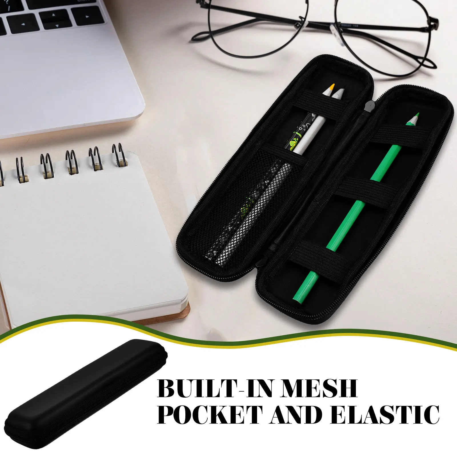 Black Pencil Case Eva 20x6x3.5cm Hard Shell Pen Holder Shock Resistant Dustproof for Stylus Touch Pens Fountain Pens School Use