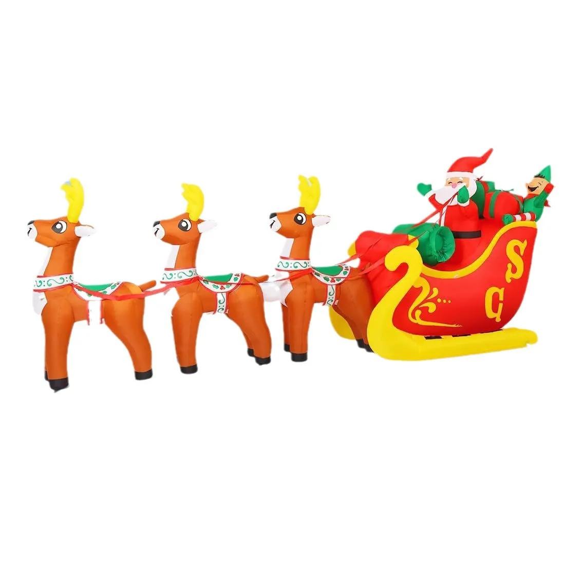12FT/3.7M Inflatables Christmas Santa Reindeer Sleigh Outdoor Decor Built-in LED Lights Xmas Yard Garden Party Decorations Gifts