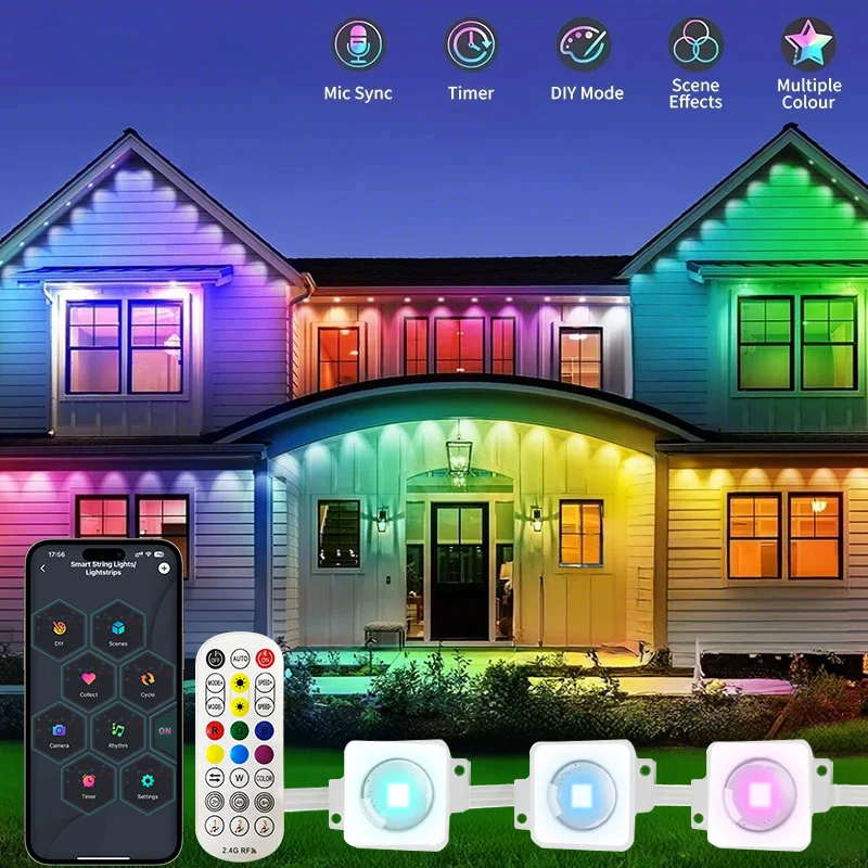 Eaves Lights Smart RGB Permanent Outdoor Lights DIY Colors Waterproof Eaves Lighting for Christmas Halloween Holiday Daily Decor