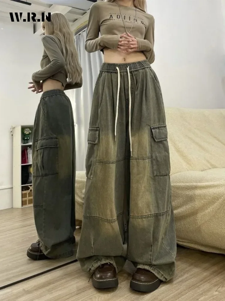 Pantalones vaqueros Vintage de cintura alta para mujer, pantalón Grunge de pierna ancha, holgado, informal, estilo años 2000