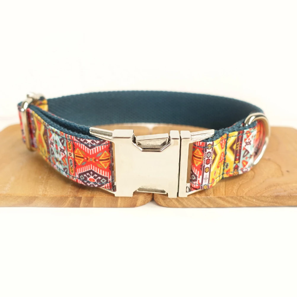 

Durable Handmade Metal Buckle Dog Collar Size L Bohemian Ethnic Style Comfort Adjustable for Christmas Party Holiday Wedding Pet