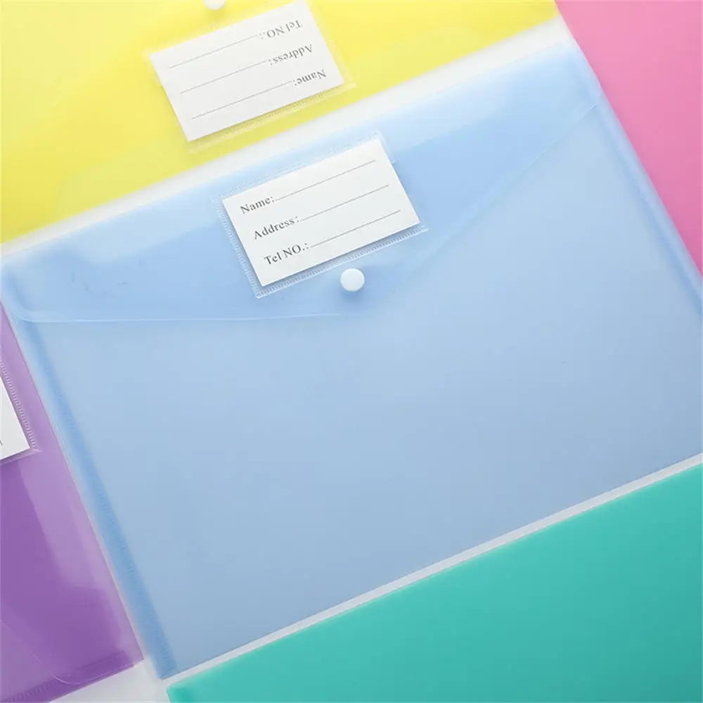 PVC A4 File Pocket Bag Transparent Envelopes File Folder with Button School Office Document Organizer Case