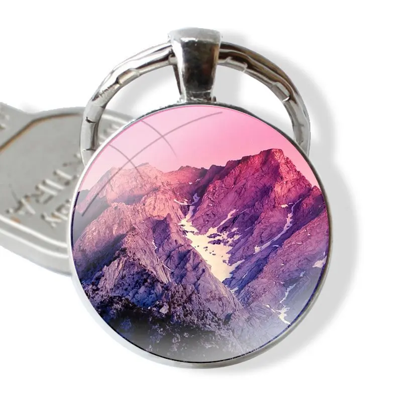 Keychain Handmade Glass Cabochon Key Ring Holder Pendant Key Chains Himalayas Mountain