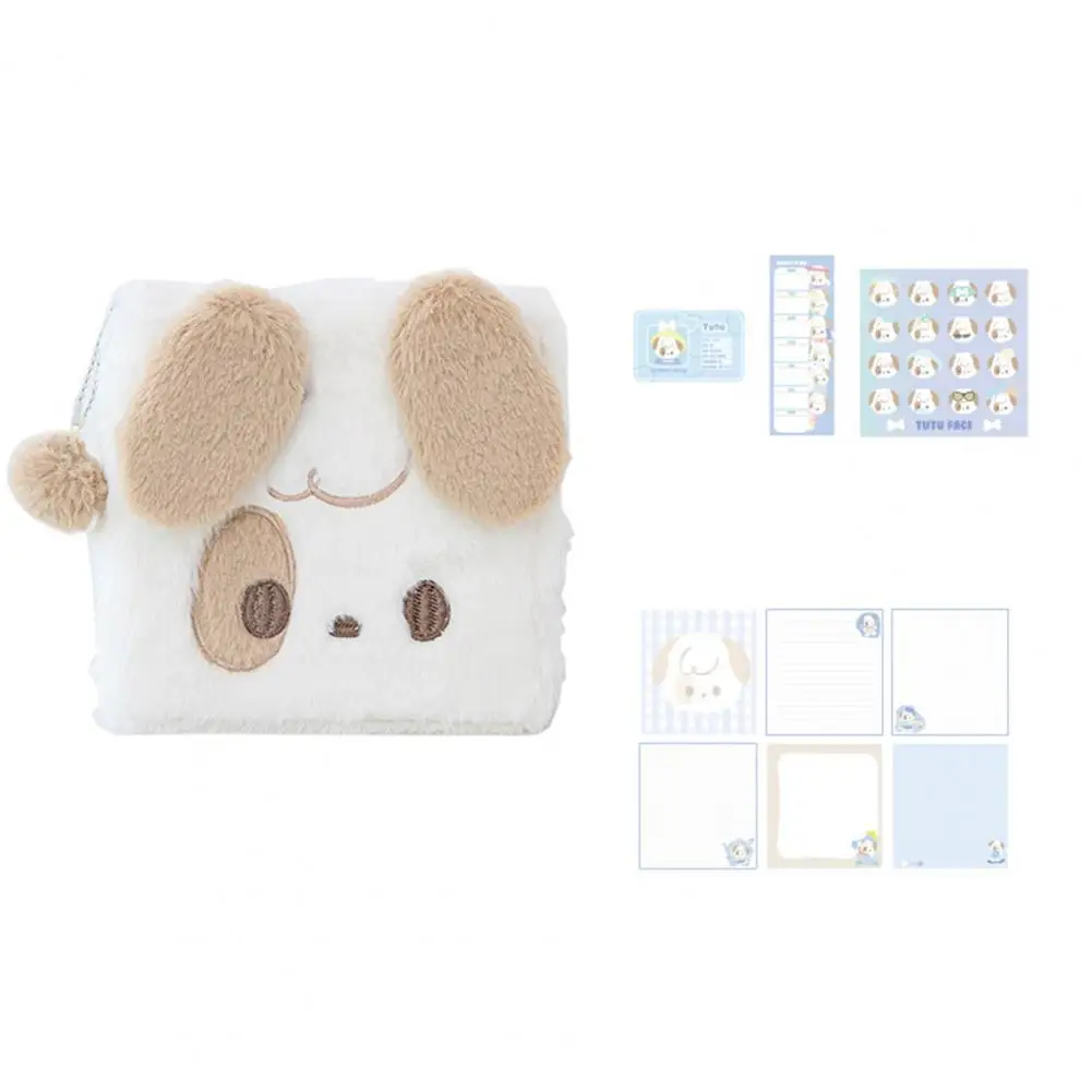 Novel Plush Diary Small Pompom Smooth Writing Colored Page Cartoon Animal Dog Cat Shape Scrapbook Notebook