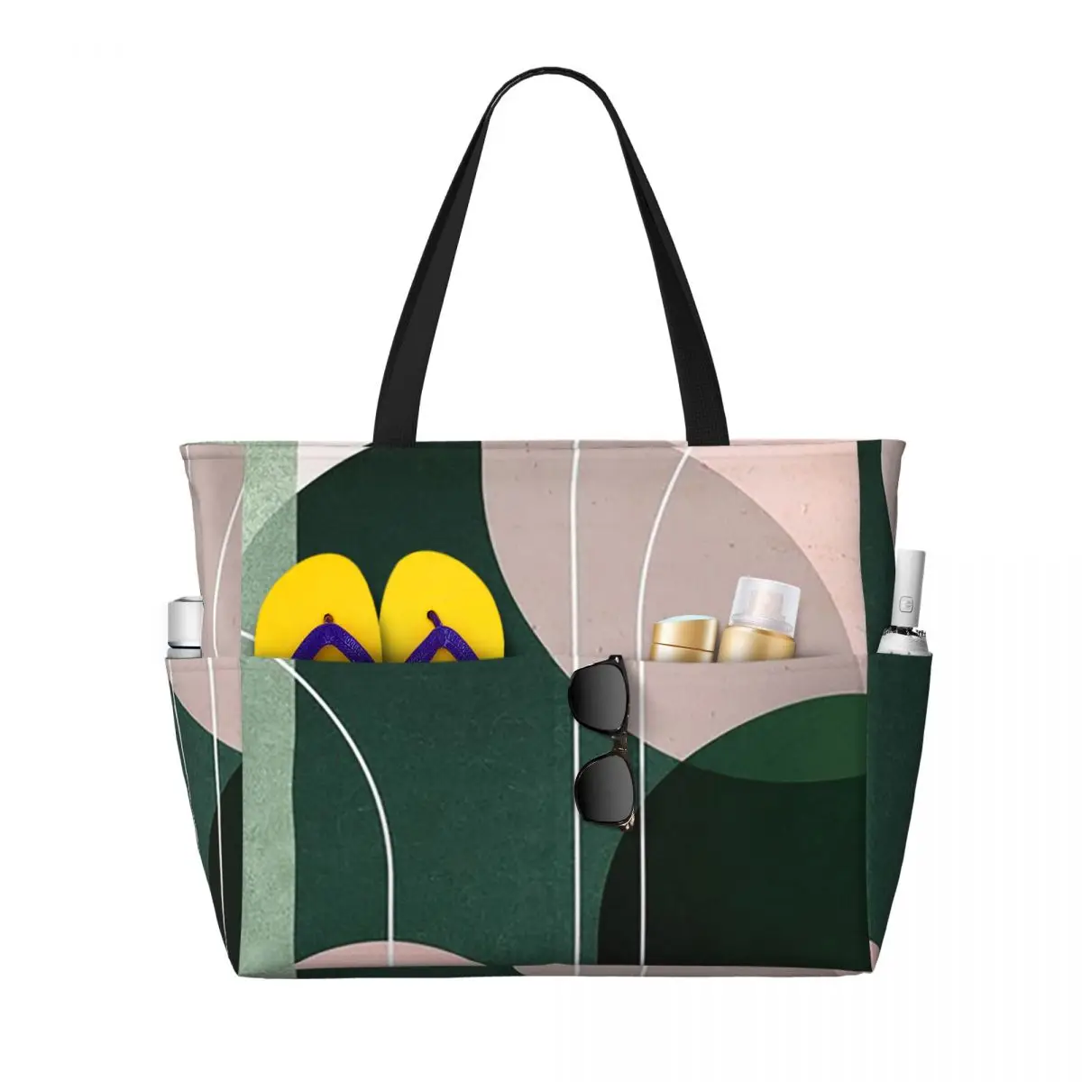 

Mid Century Arches In Pink And Green Beach Tote Bag Sport Gym Yoga Duffle Large Tote Bag Women Travel Bag Fitness bag