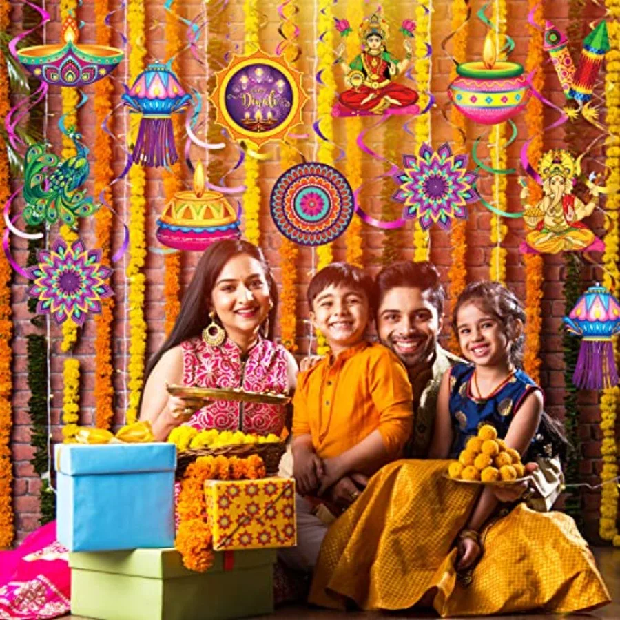 كلابي 51 قطعة زينة حفلات ديوالي السعيدة معلقة دوامة ديبافالي نافذة الباب معلقة زخرفة ل ديوالي ديبافالي ليغ الهندي #5