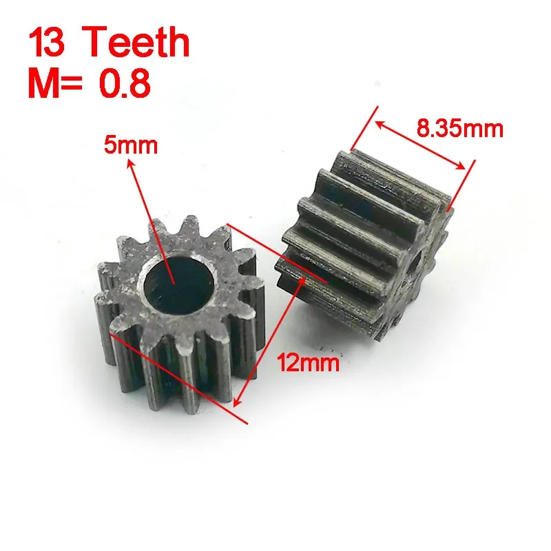 13 치아 0.8M 탄소강 스퍼 기어 OD = 12mm 두께 8.35mm 13T 피니언 구멍 3-6mm 사용 가능 133A 133.17A 134A 135A 136A 1개