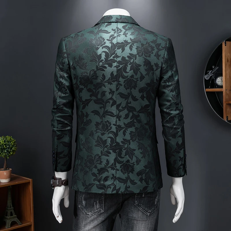 Estilo britânico de luxo jacquard blazers roupas masculinas 2022 negócios fino ajuste casual terno casaco masculino noivo casamento terno impresso