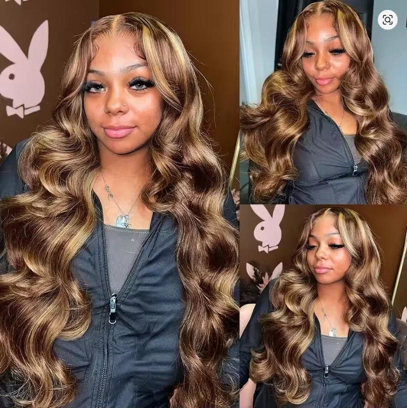 

P427 Ombre Highlight Blonde Body Wave Human Hair Wig 13x4 Transpaprent Lace Front Wigs Pre-Plucked Long Hair Wig For Woman