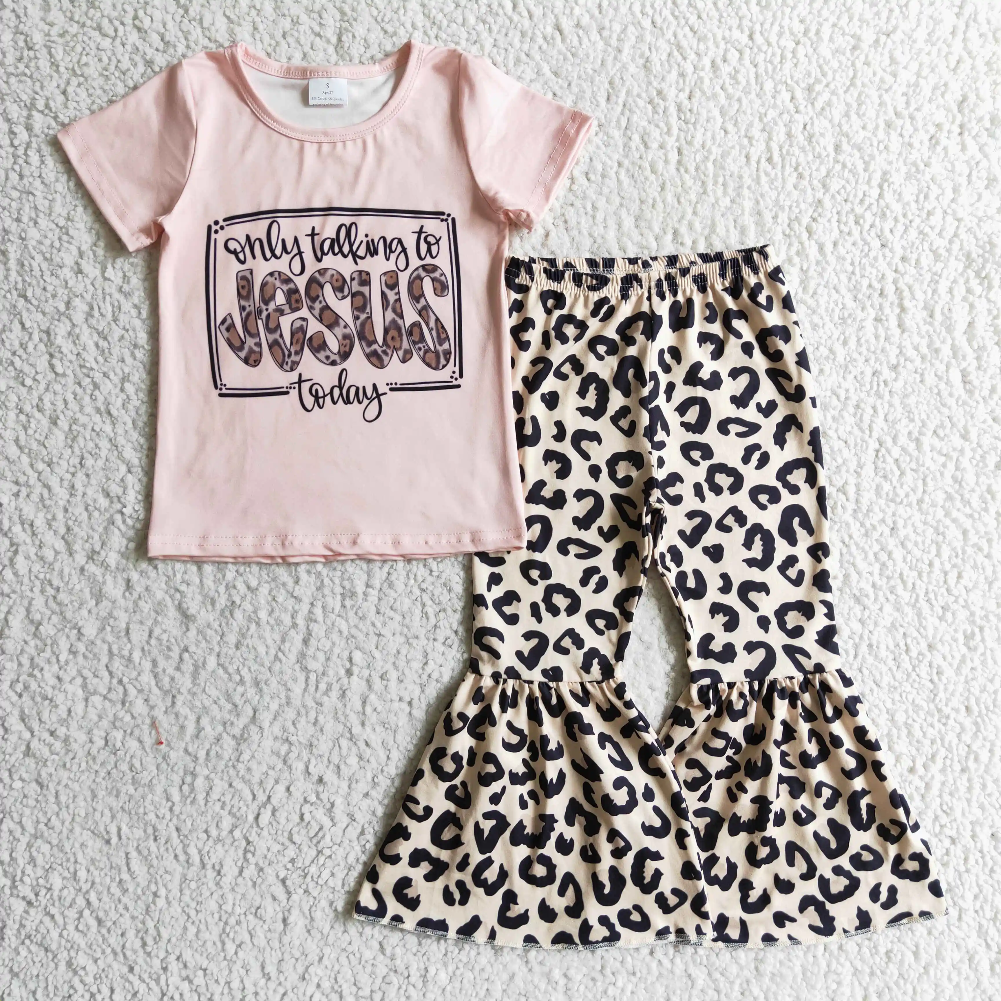 

2022 latest kids clothing Easter girls pink suit daddy letter leopard print bell pants wholesale boutique children's clothes