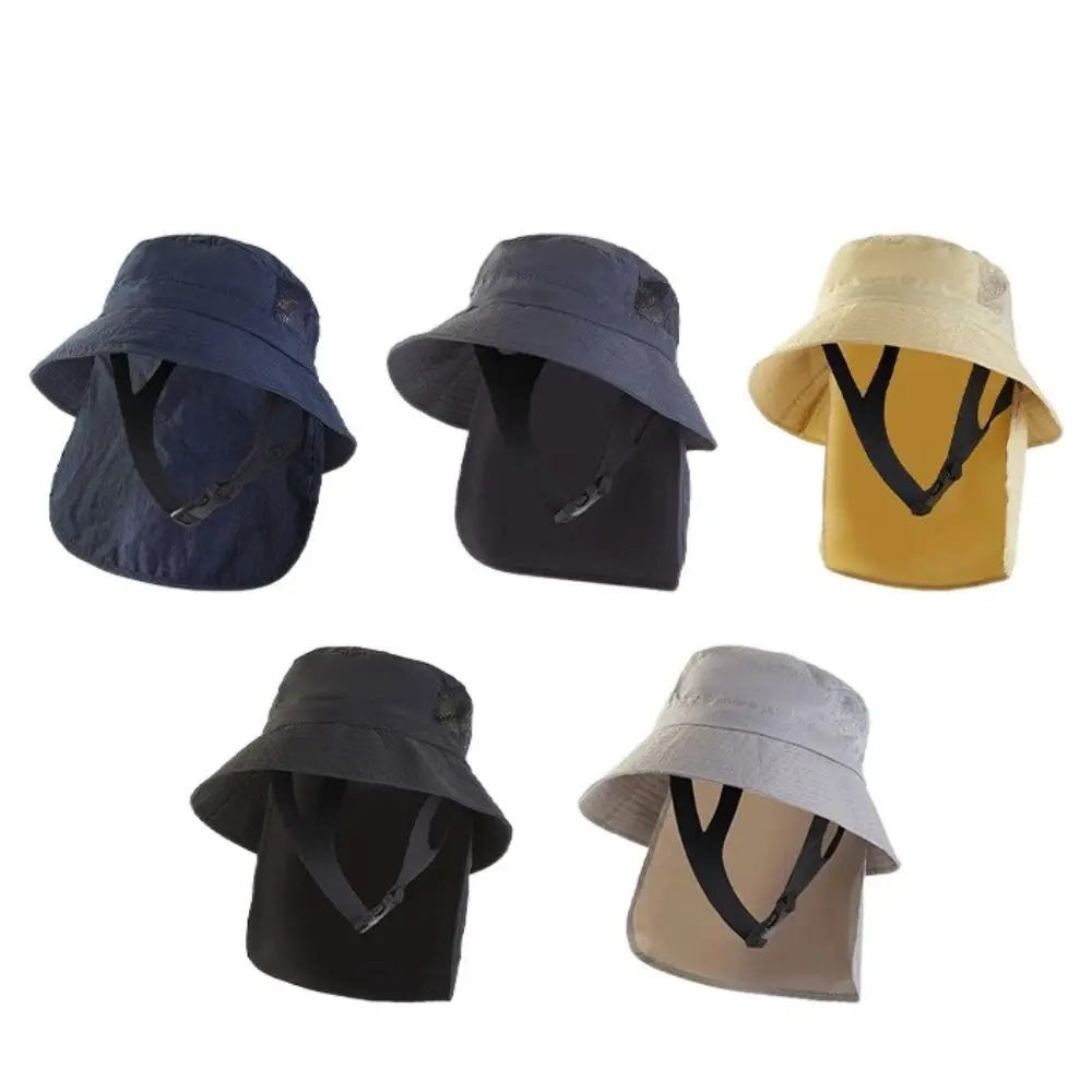

Casual Quick Dry Men Sun Hat UV Protection Wide Brim Neck Flap Hat Solid Color Breathable Fishman Hat Unisex