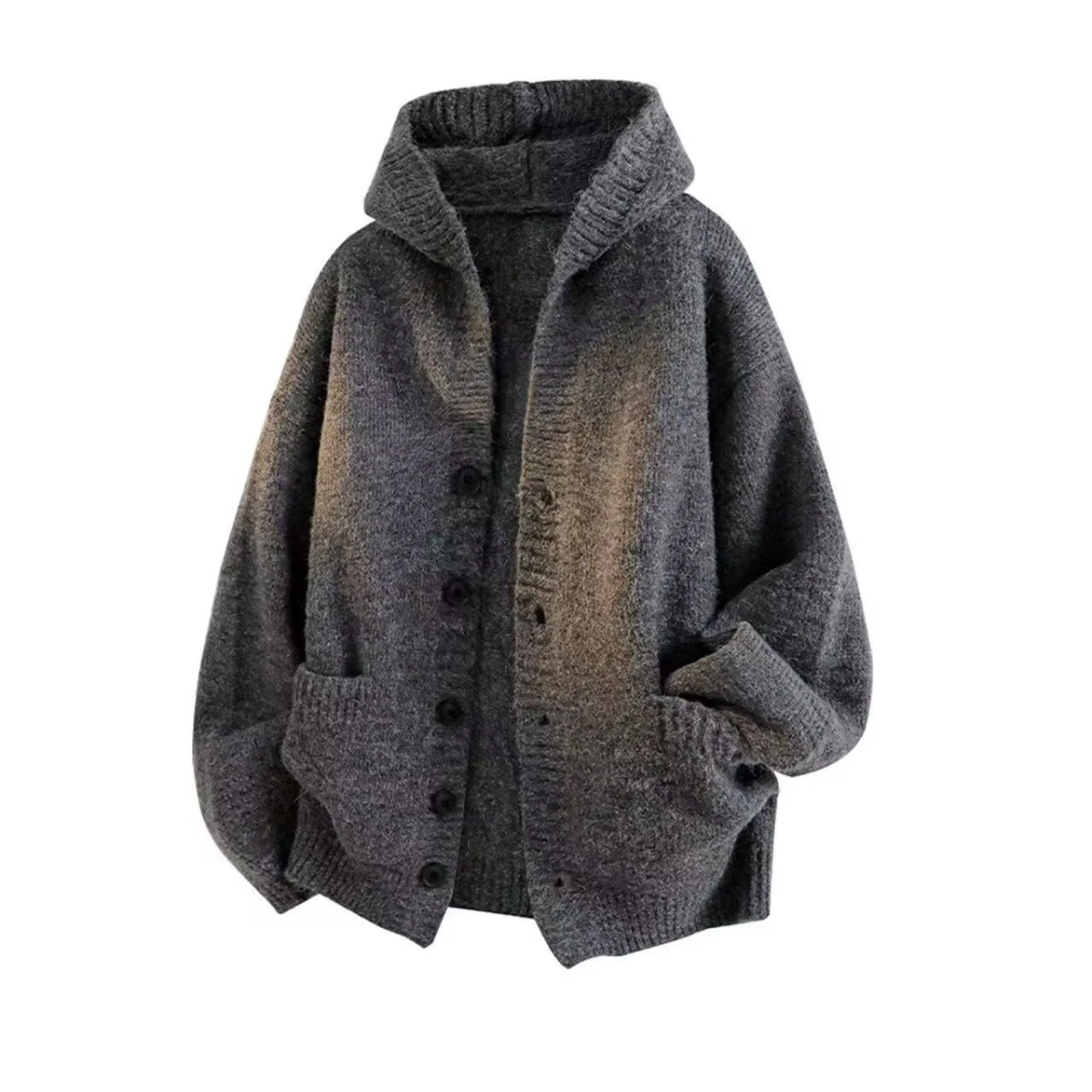 American Retro Hooded Open Cardigan Sweater Men's Autumn Winter New Lazy Style High-End Loose Knitted Outerwear Trendy