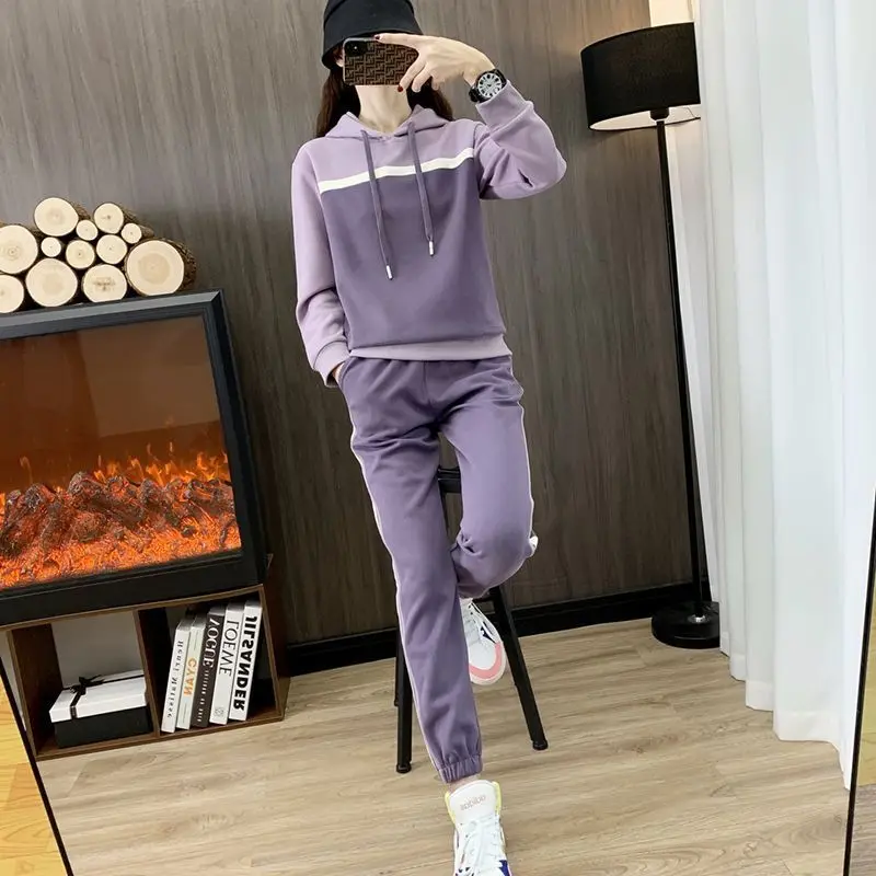 Autumn Hoodie Set for Women 2024 New Spring and Autumn Hooded Long Sleeved Casual Sportswear Popular Loose Two-piece Set