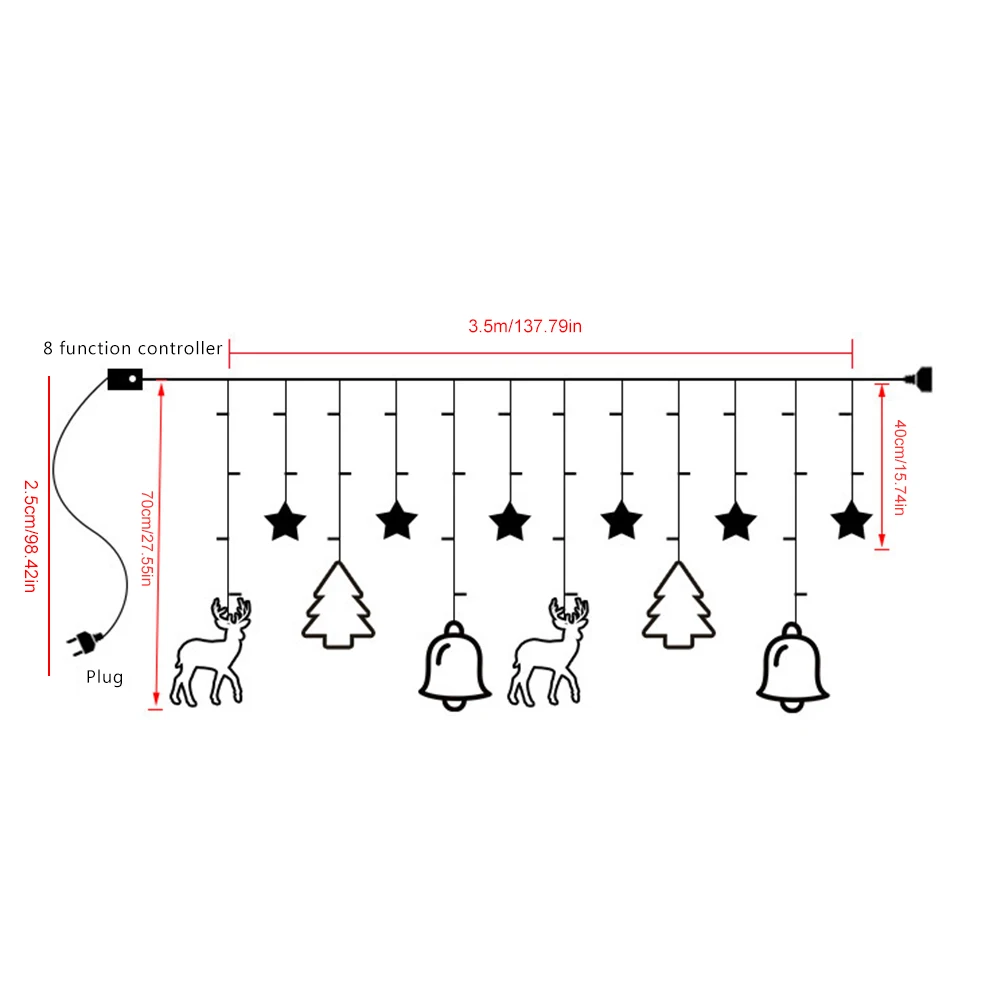 120 LED Curtain Light 8 Modes Christmas Window Decoration Lamp Hanging Christmas Lights for Indoor Window Kid Bedroom Patio Room