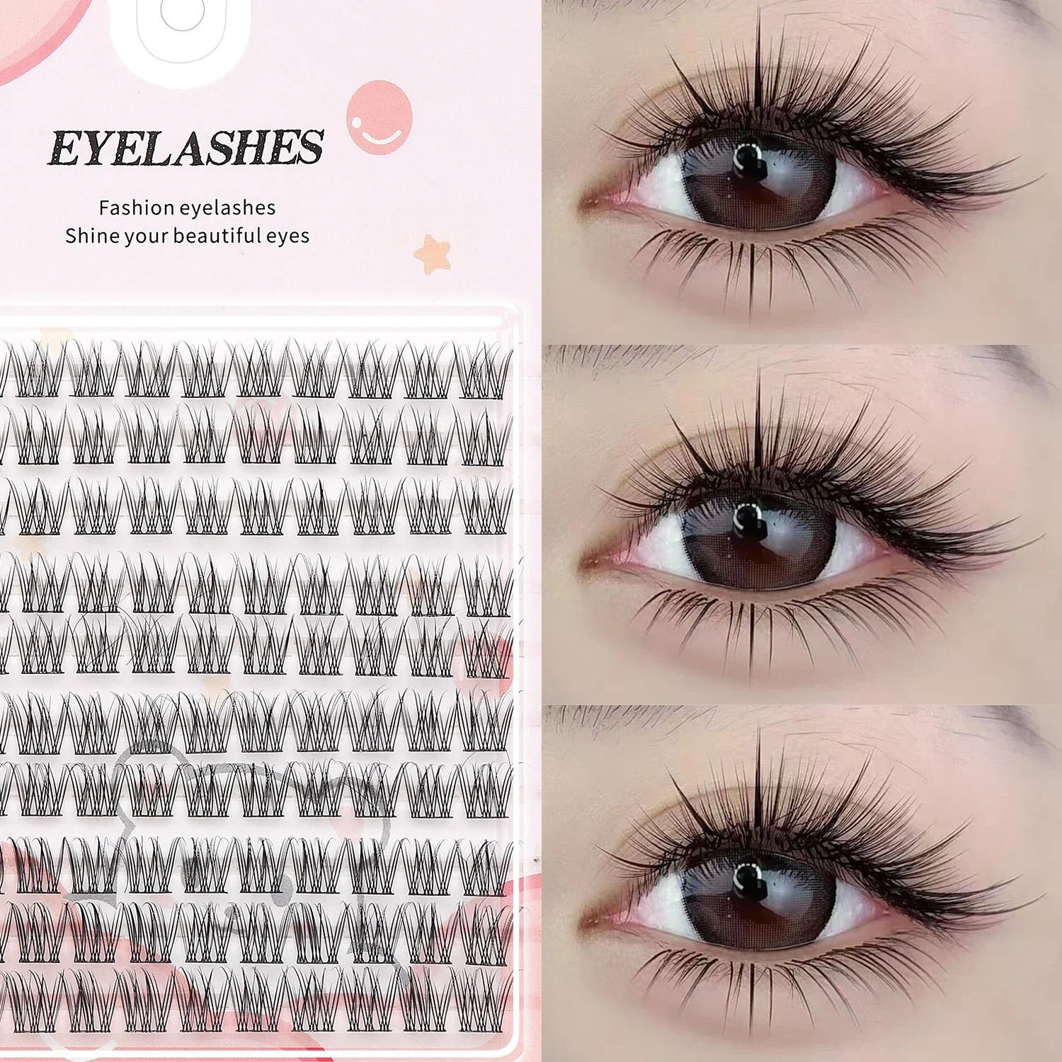 10 Rows Fox Eye Cluster Lashes Individual Segment Eyelashes Wispy Fluffy D Curl DIY False Eyelashes Winged Look For Beginners