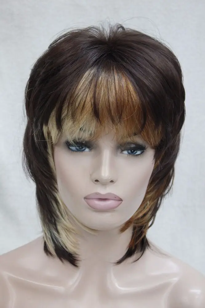 new three tone mix color short cascading 14" lady's wigs synthetic hair full wig