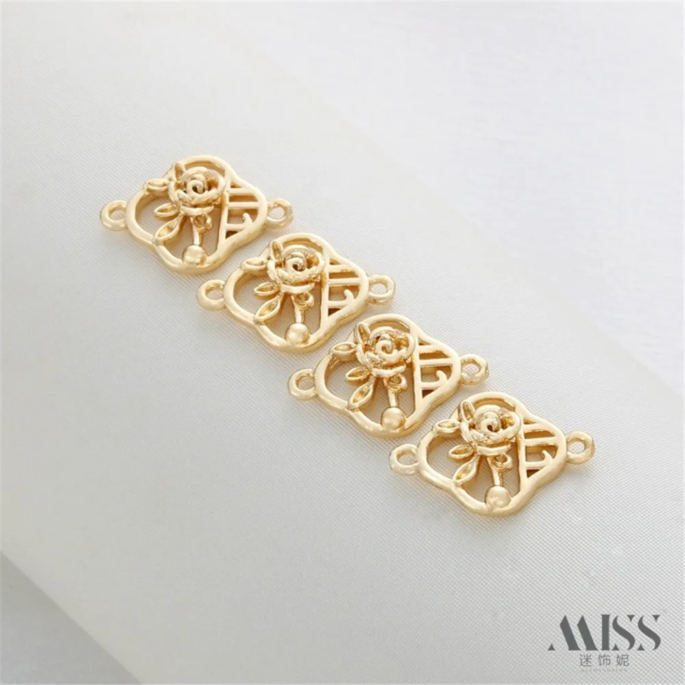 14K Gold-wrapped Rose Window Grilles Double Hanging Connection Jewelry Accessories DIY Handmade Bracelet Necklace Hairpin Pendan