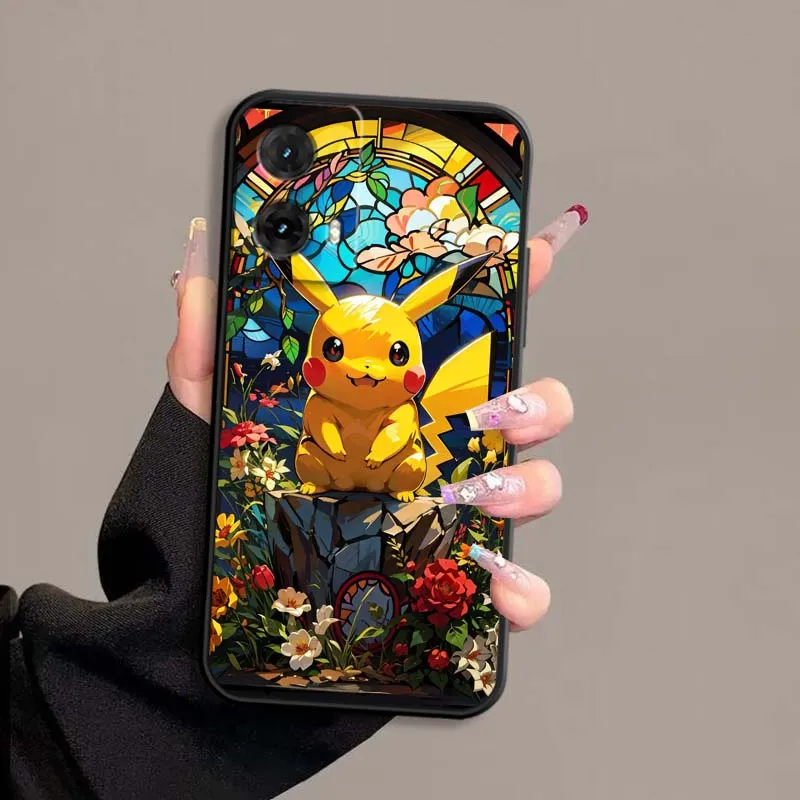 P-P-Pikachuss أنيمي لطيف لموتورولا G85 حافة 50 G24 G35 G14 G04 40 G72 G34 G G54 G13 G32 5G غطاء الهاتف الأسود