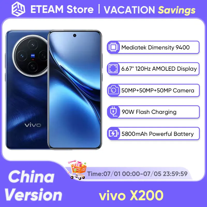 

New CN Version VIVO X200 5G Smartphone Dimensity 9400 6.67" 120Hz AMOLED Screen 50MP Camera 5800mAh 90W Flash Charge OTA Updat ﻿